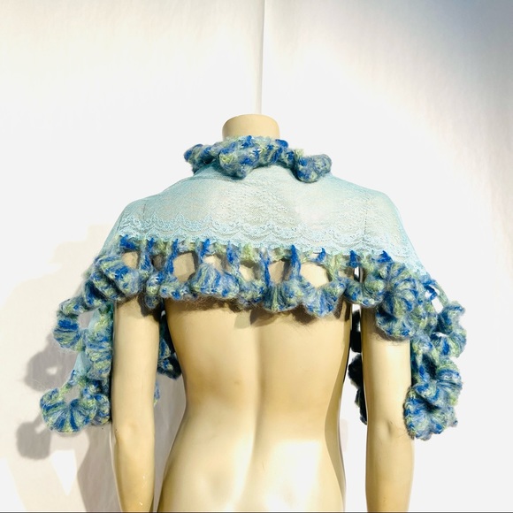 Roman Keflay Hand Crochet Lace & Mohair Shawl Cape/Scarf - Picture 9 of 13